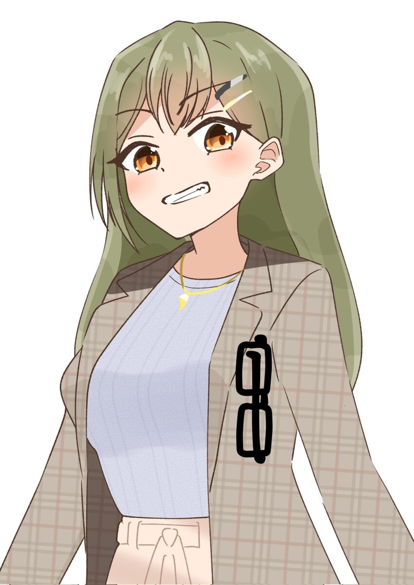 1girl, black-framed_eyewear, breasts, brown_coat, coat, commentary, corocoro567, double-parted_bangs