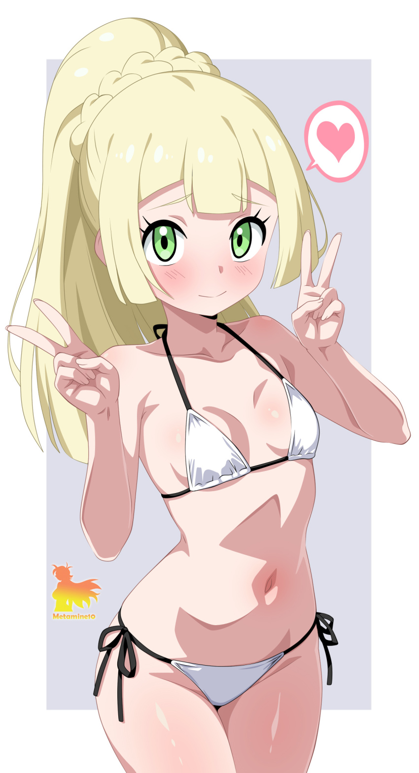 1girl, absurdres, bikini, blonde_hair, breasts, closed_mouth, collarbone, cowboy_shot