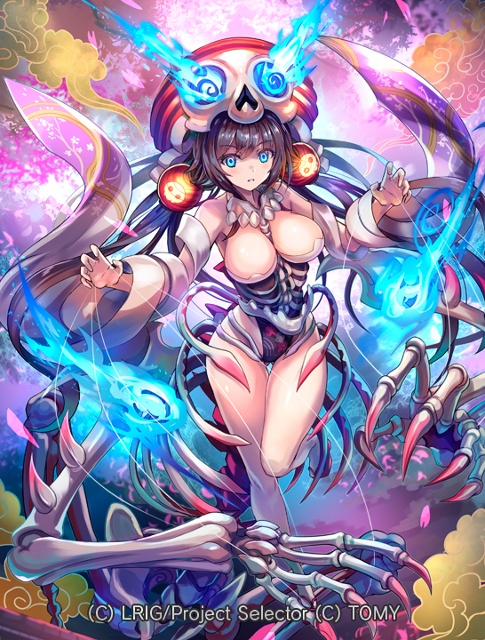 1girl, black_hair, black_leotard, blue_eyes, breasts, claw_pose, cleavage, closed_mouth