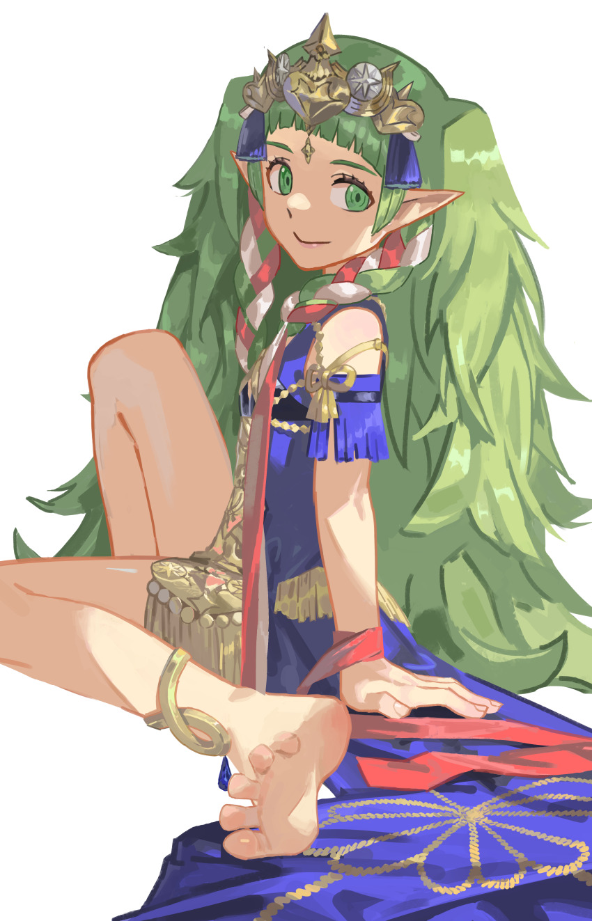1girl, absurdres, barefoot, commentary_request, fire_emblem, fire_emblem:_three_houses, green_eyes, green_hair