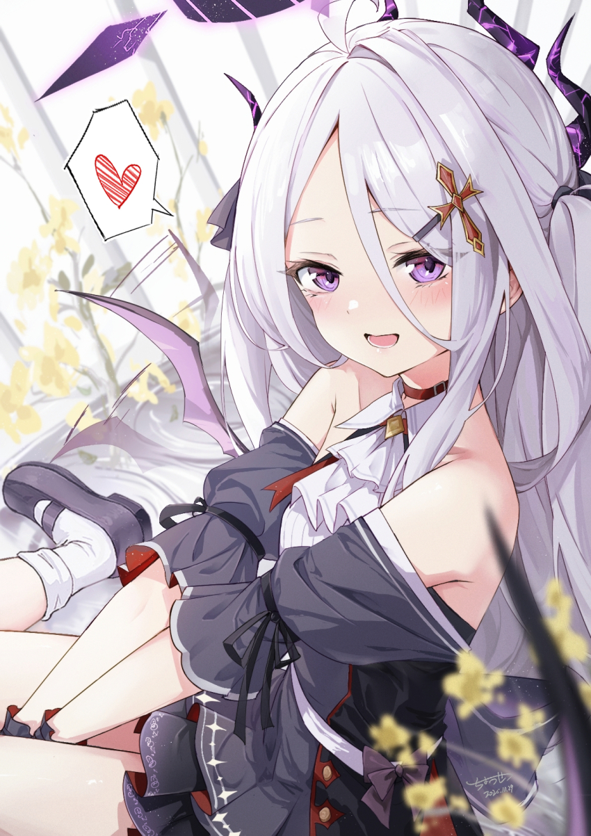 1girl, ahoge, black_halo, black_skirt, blue_archive, blush, breasts, chousetsu_(chongvon)