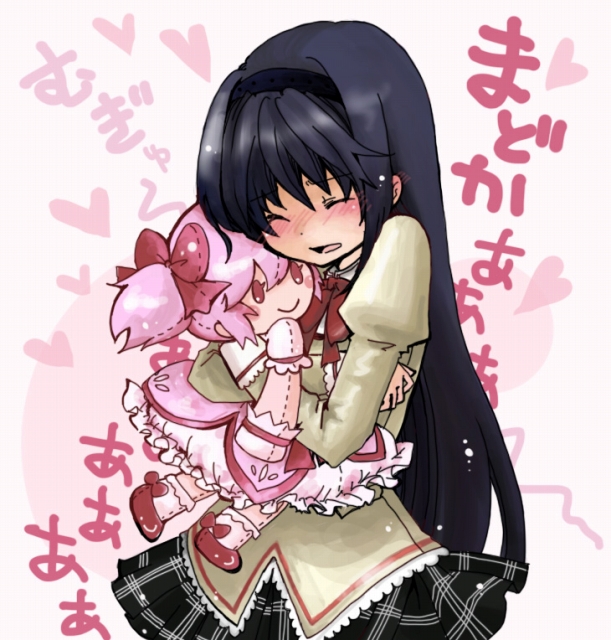 10s, 2girls, akemi_homura, bad_id, bad_pixiv_id, black_hair, bow, character_doll