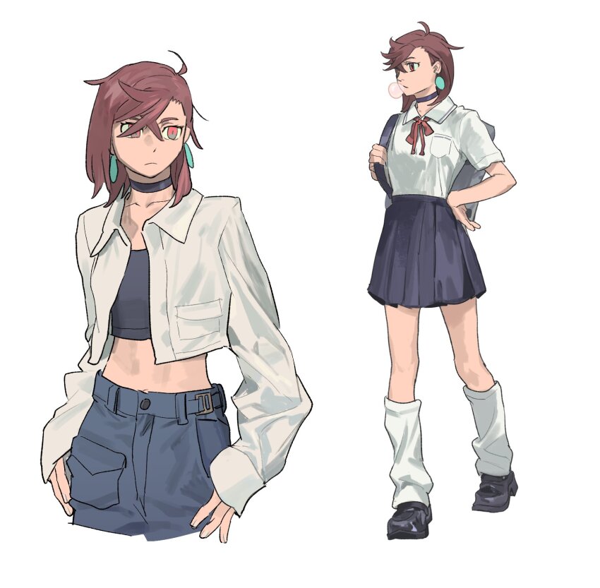 1girl, alternate_costume, ayase_momo, backpack, bag, black_choker, black_shoes, black_tank_top