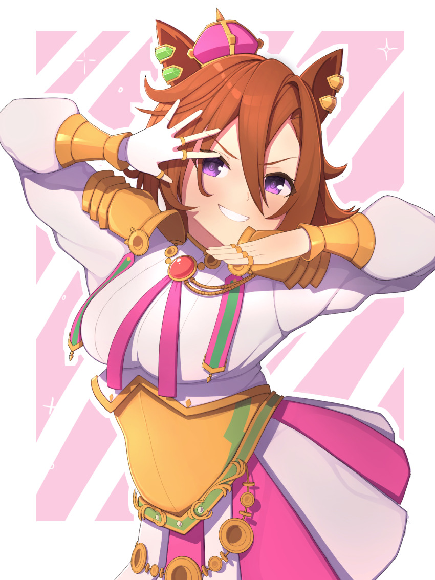 1girl, animal_ears, armor, blush, breasts, ceo_of_disgrace, corset, crown