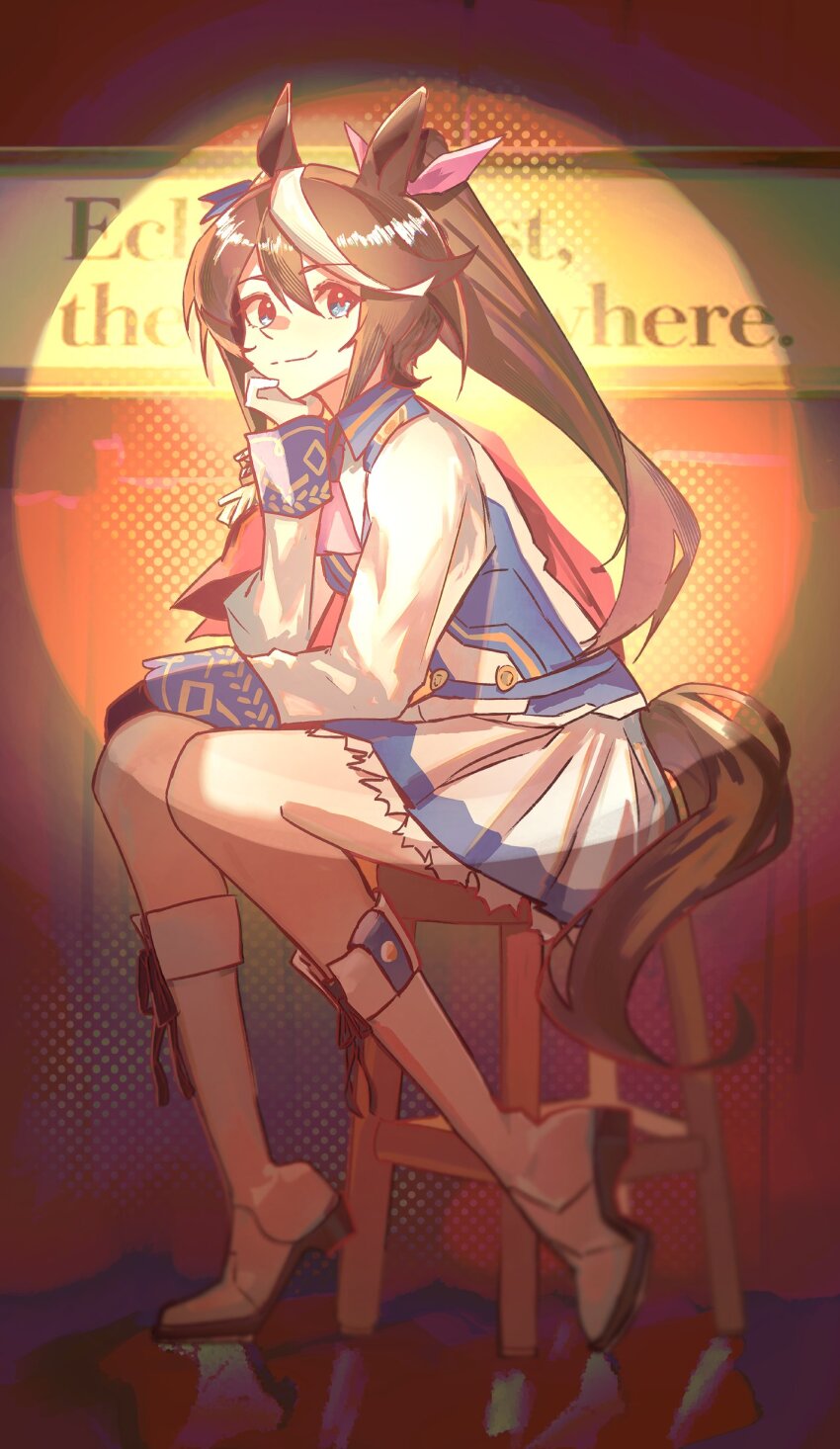 1girl, absurdres, animal_ears, ascot, asymmetrical_gloves, blue_eyes, blush, bow