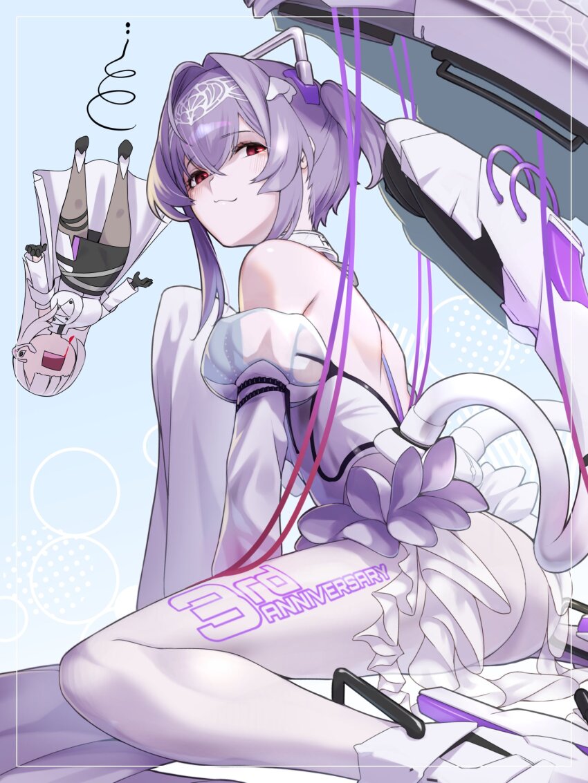 2girls, absurdres, armored_leotard, ass, bare_shoulders, bleeding, blood, cecil_(nikke), closed_mouth, detached_sleeves, fune_(fune83ojj), gloves, goddess_of_victory:_nikke, hair_intakes, heretics_(nikke), highres, jellyfish_girl, leotard, liberalio_(nikke), long_hair, multiple_girls, pantyhose, purple_hair, purple_trim, red_eyes, see-through_clothes, see-through_veil, skirt, sleeves_past_fingers, sleeves_past_wrists, thigh_strap, veil, white_hair, white_pantyhose