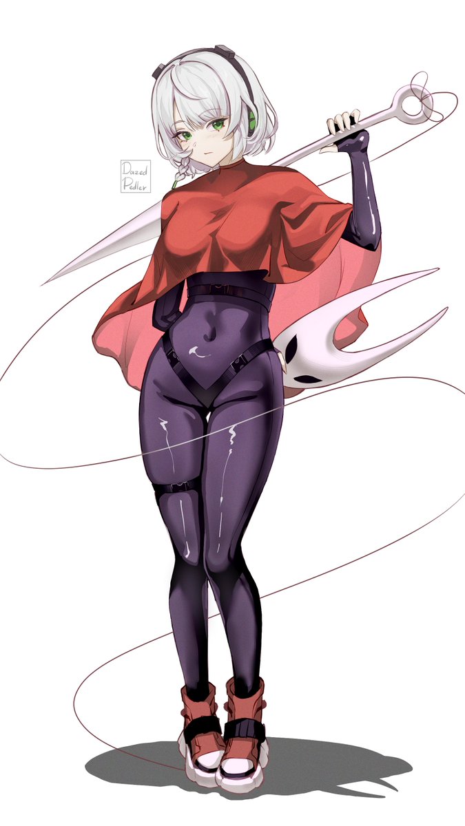 1girl, anby_demara, bodysuit, breasts, cloak, closed_mouth, commentary, cosplay