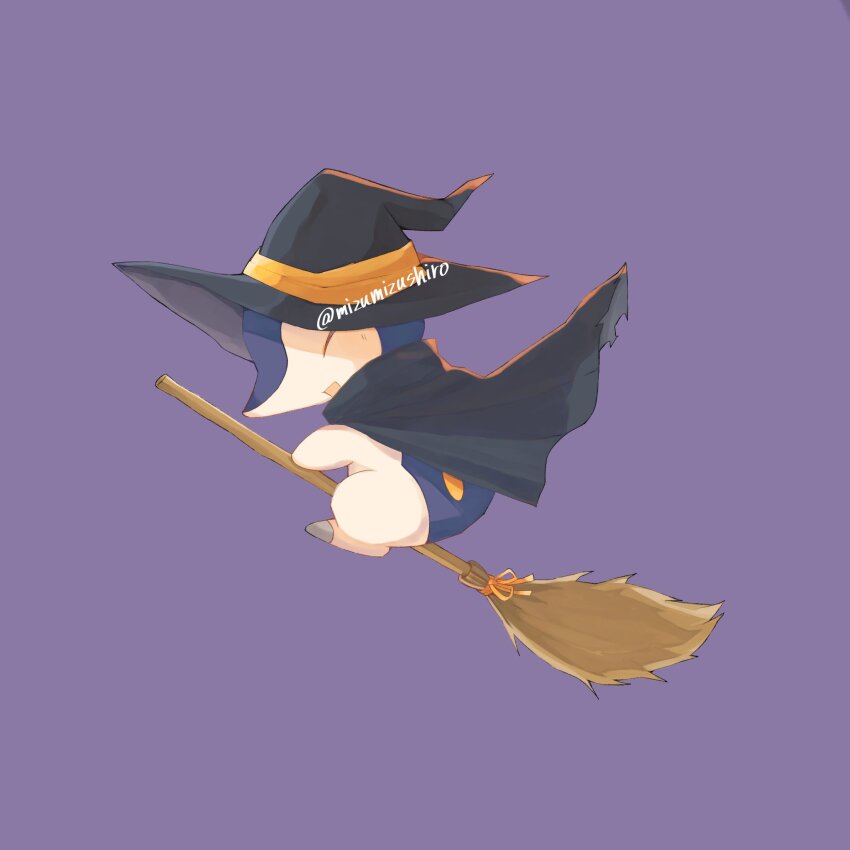 black_cape, broom, broom_riding, cape, closed_eyes, cyndaquil, gen_2_pokemon, halloween_costume
