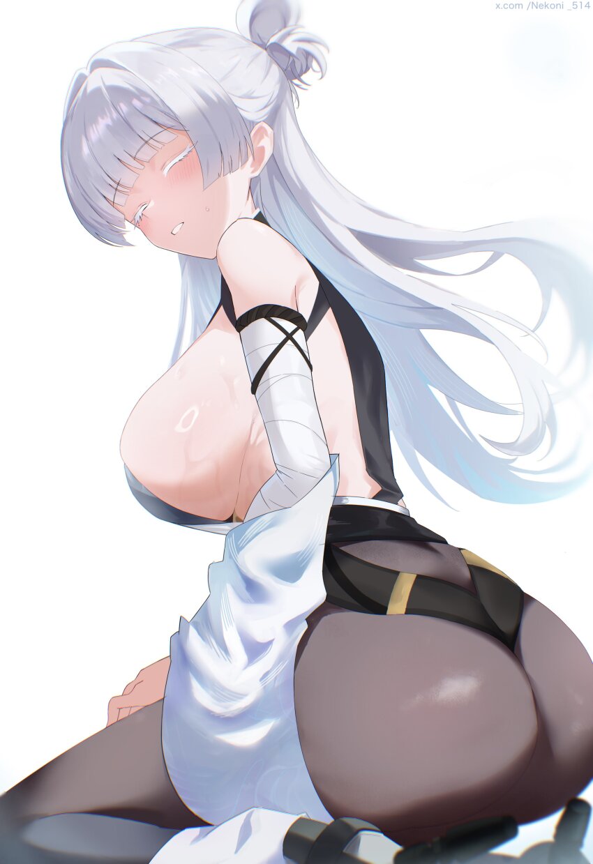 1girl, absurdres, ass, breasts, colored_eyelashes, commentary, from_behind, goddess_of_victory:_nikke