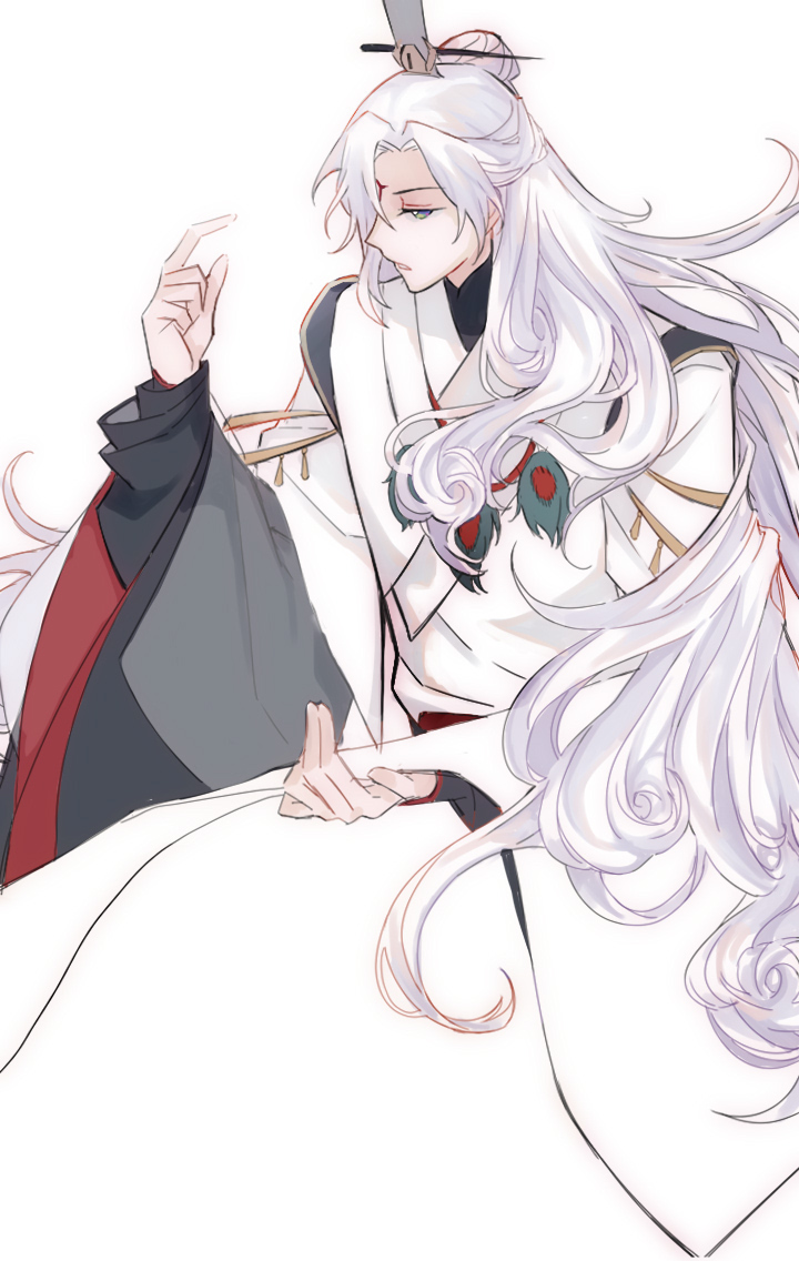 1boy, black_shirt, black_sleeves, blending, chinese_clothes, curly_hair, curtained_hair, eight_immortals_(the_tale_of_food)