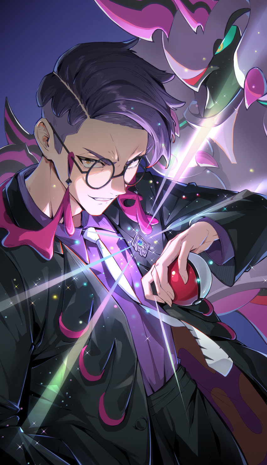 1boy, absurdres, black-framed_eyewear, black_coat, black_hair, black_pants, coat, collared_shirt