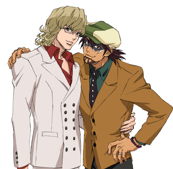 10s, 2boys, bad_id, bad_pixiv_id, barnaby_brooks_jr., blonde_hair, bracelet, domino_mask