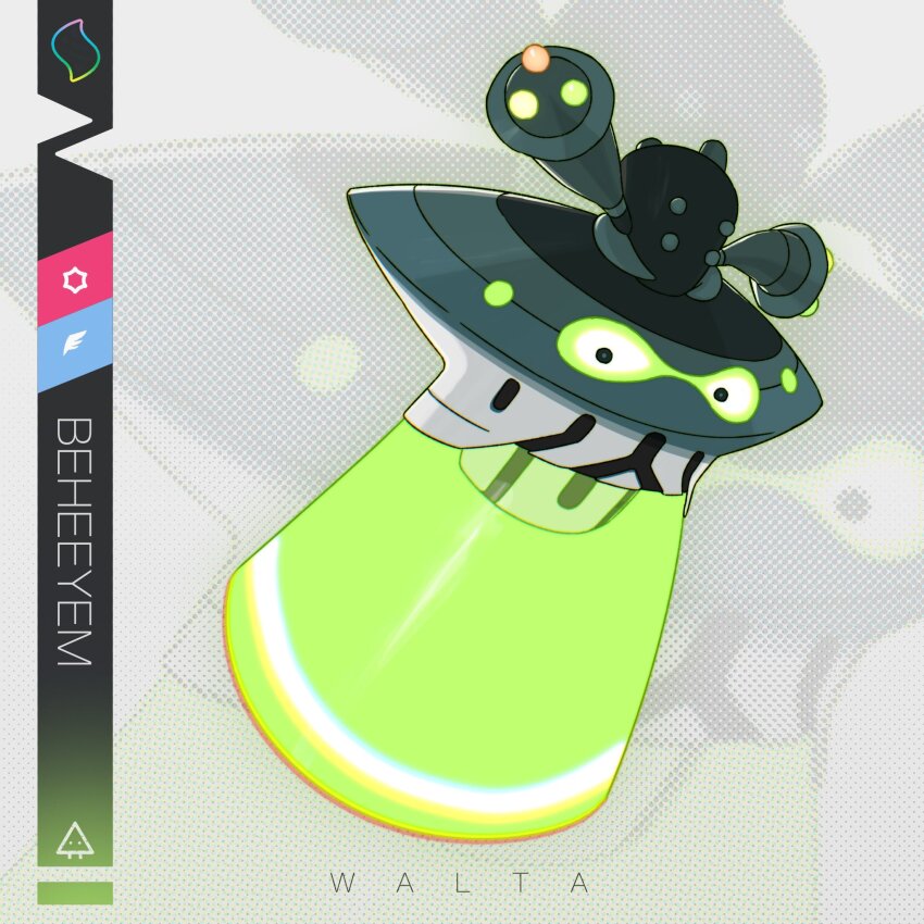 art_walta, beheeyem, big_head, character_name, floating, full_body, gen_5_pokemon, glowing