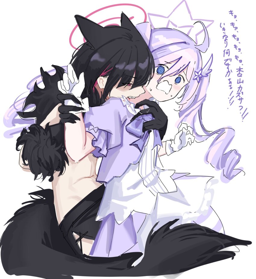 2girls, biting, blue_archive, highres, kazusa_(blue_archive), kazusa_(halloween)_(blue_archive), multiple_girls, navel