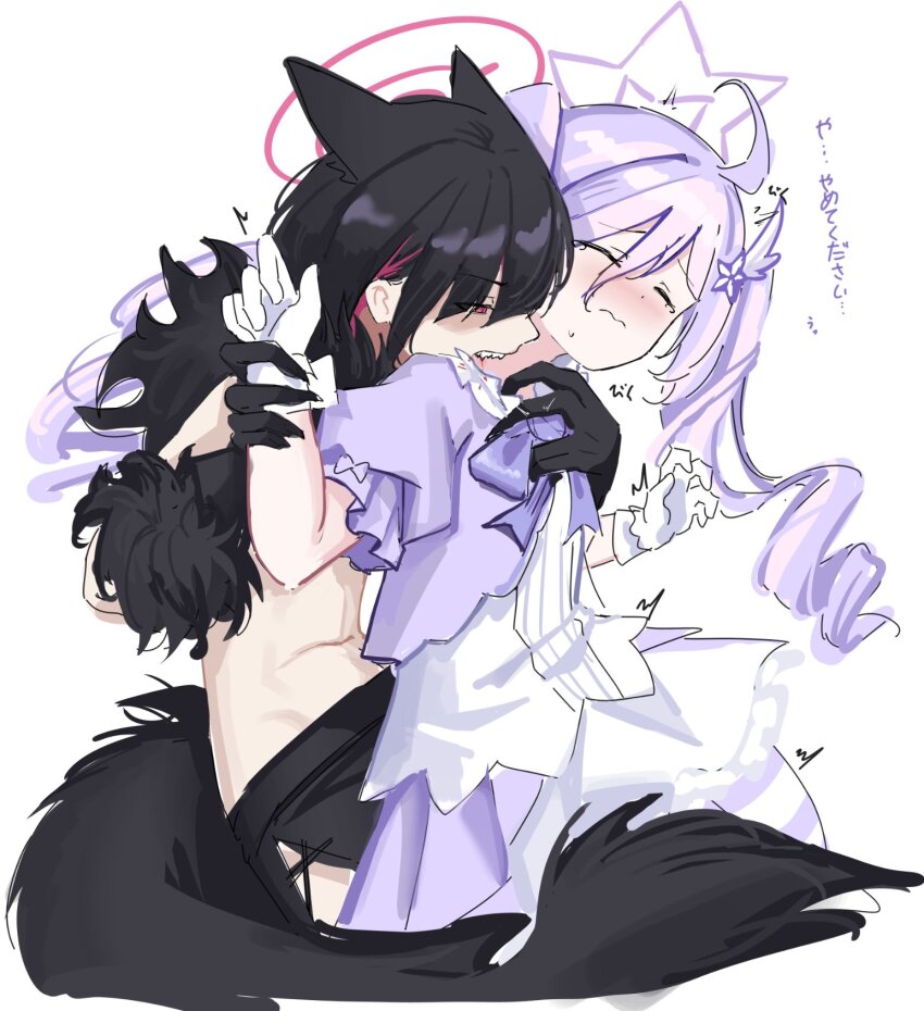 2girls, biting, blue_archive, highres, kazusa_(blue_archive), kazusa_(halloween)_(blue_archive), multiple_girls, navel