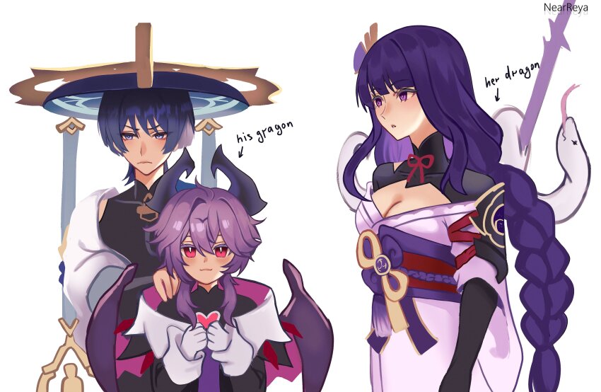 1girl, 2boys, absurdres, alternate_height, aqua_sleeves, arm_at_side, artist_name, black_bodysuit