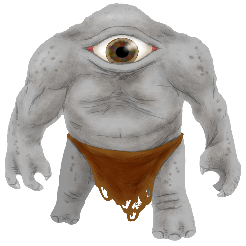 alskali, brown_eyes, brown_loincloth, call_of_cthulhu, colored_skin, commentary_request, cthulhu_mythos, cyclops