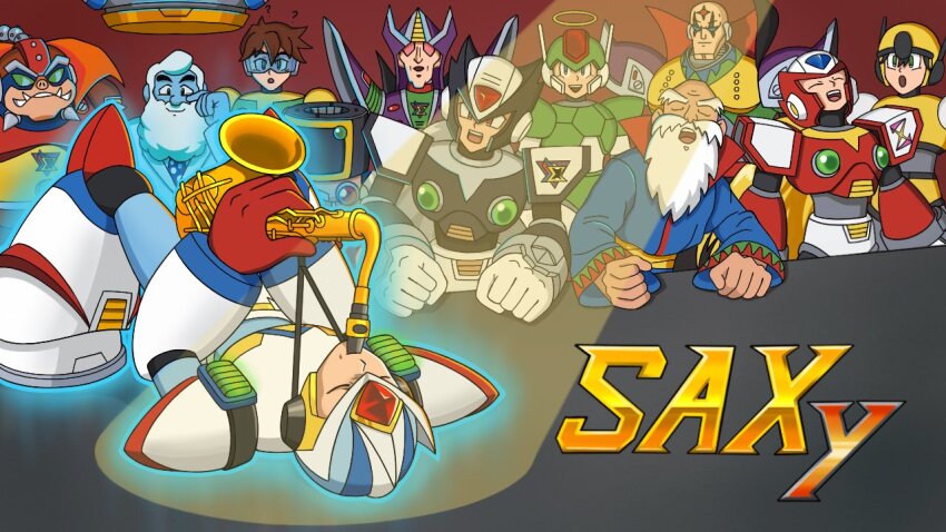 agile_(mega_man), android, armor, bald, beard, black_armor, black_cape, black_hat