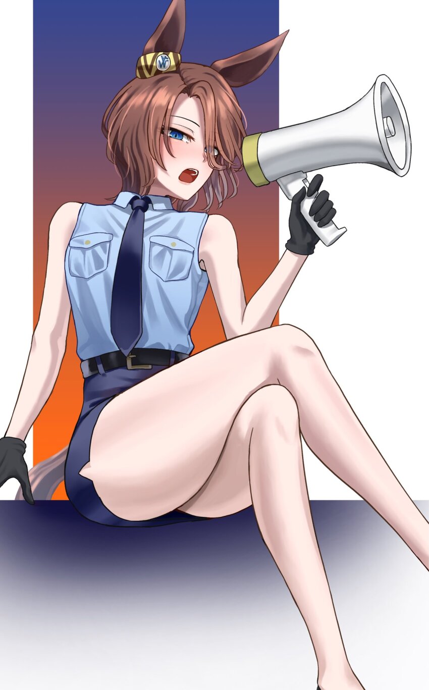 1girl, aderi1020, animal_ears, belt, black_belt, black_gloves, blue_eyes, blue_necktie