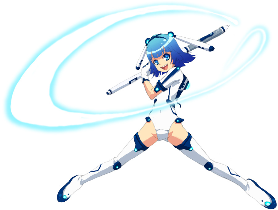 blue_eyes, blue_hair, boots, gloves, hino_hikaru, leotard, mecha_pilot_suit, motion_slit