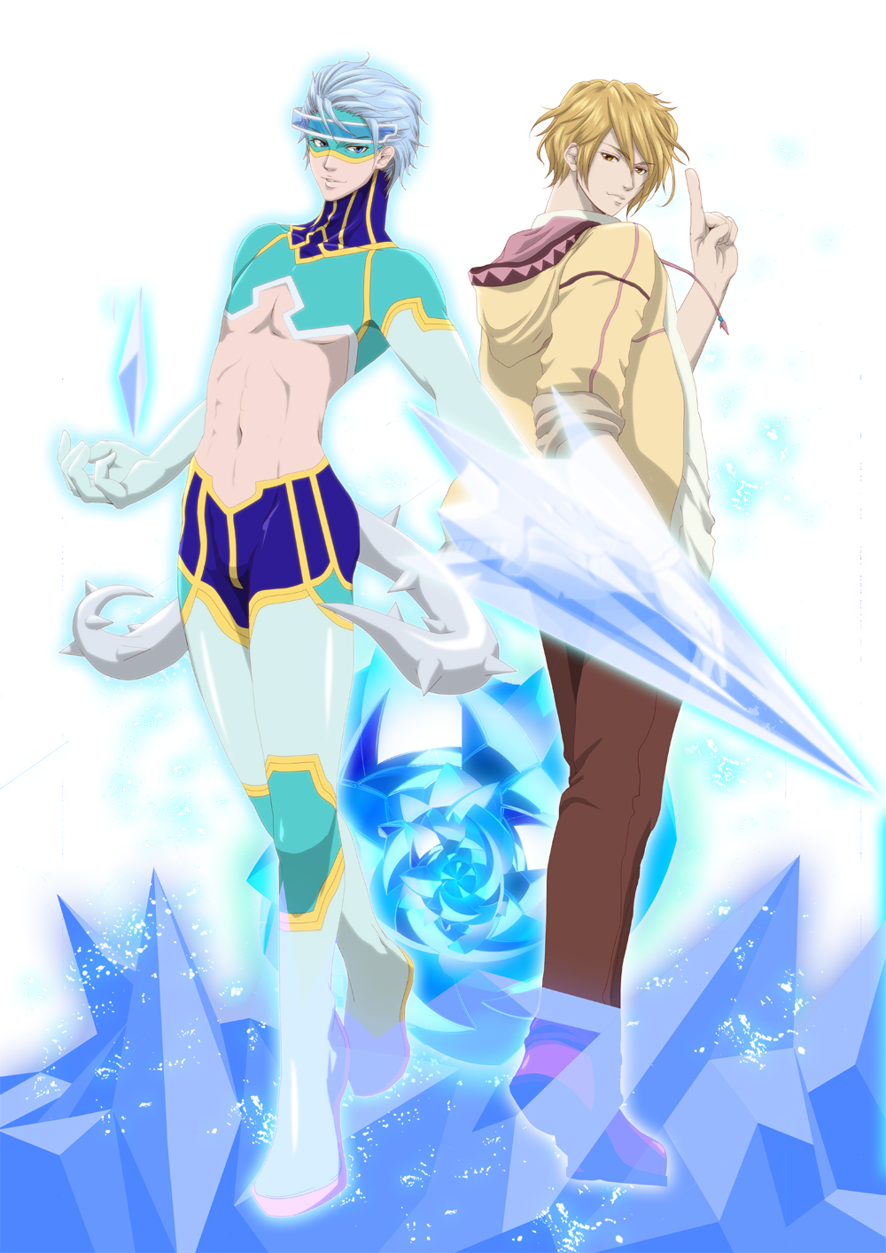 10s, 2boys, bad_id, bad_pixiv_id, blonde_hair, blue_eyes, blue_flower, blue_hair