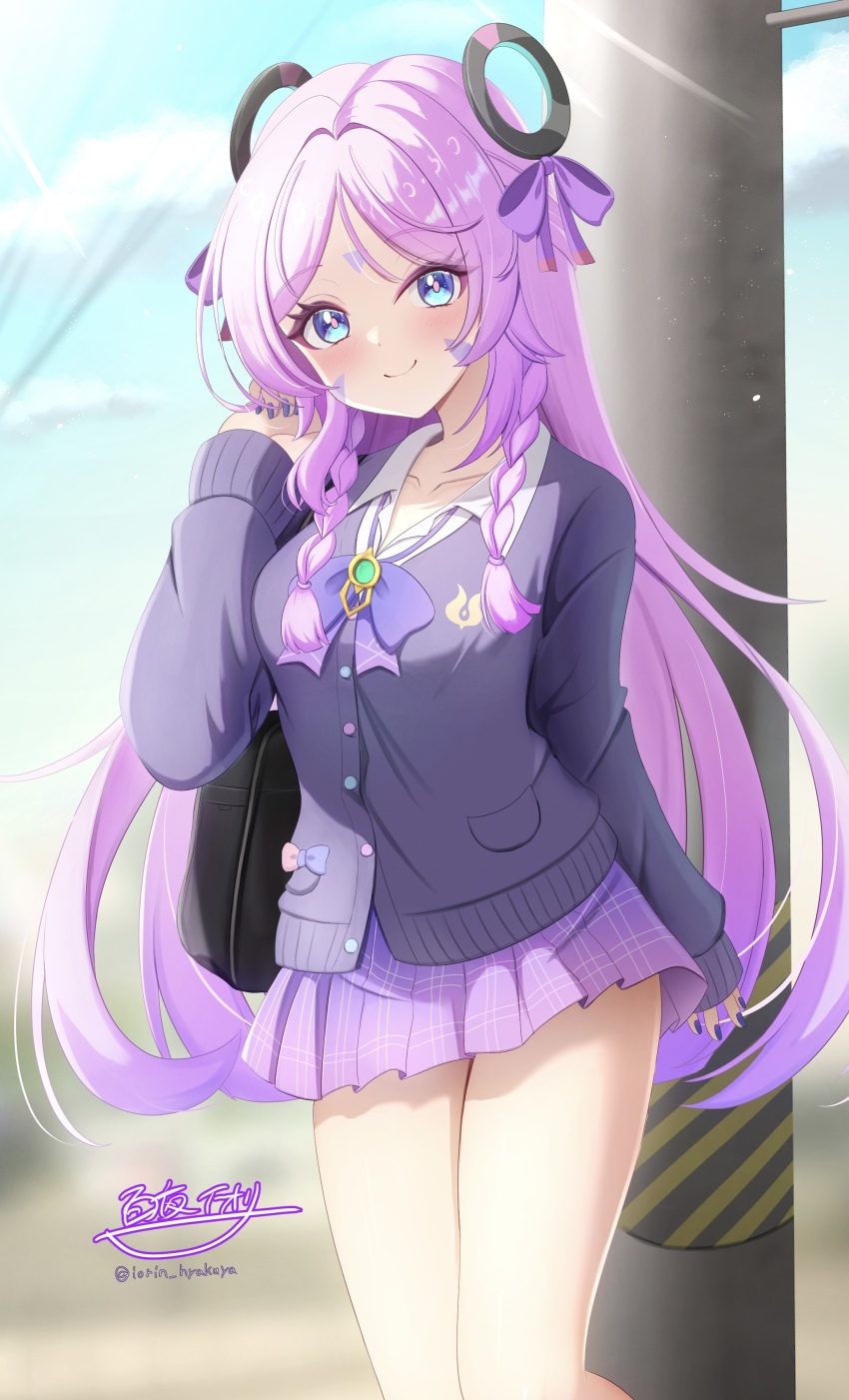 1girl, absurdres, alternate_costume, blue_eyes, blush, braid, cardigan, citlali_(genshin_impact)