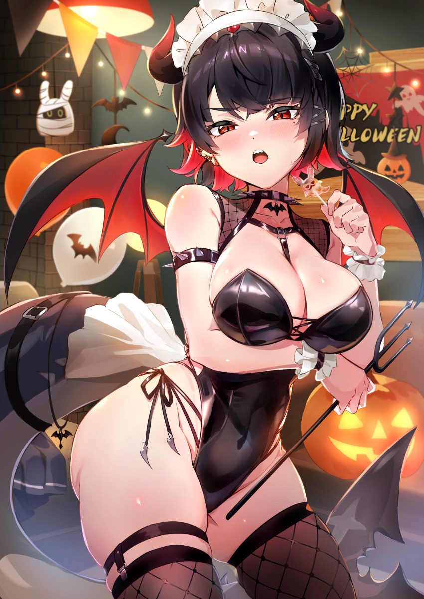 1girl, absurdres, alternate_costume, arm_under_breasts, balloon, black_choker, black_hair, black_leotard