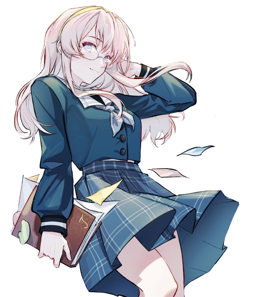 1girl, absurdres, arm_behind_head, bang_dream!, bang_dream!_it's_mygo!!!!!, blue_eyes, blue_serafuku, blue_shirt