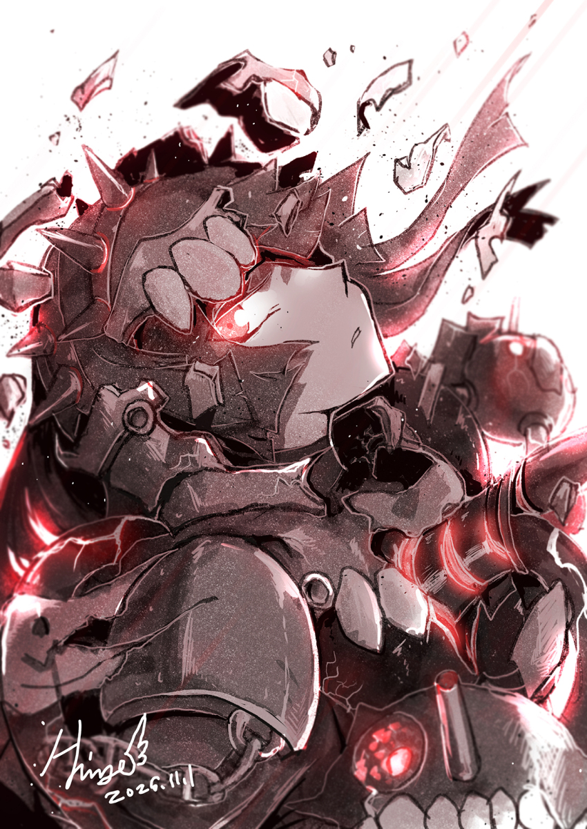 1girl, abyssal_ship, artist_name, black_hair, broken_mask, cannon, colored_skin, dated, glowing, glowing_eyes, hi_ye, highres, kantai_collection, looking_at_viewer, mask, mu-class_light_cruiser, pale_skin, red_eyes, rigging, simple_background, solo, tube, upper_body, white_background, white_skin