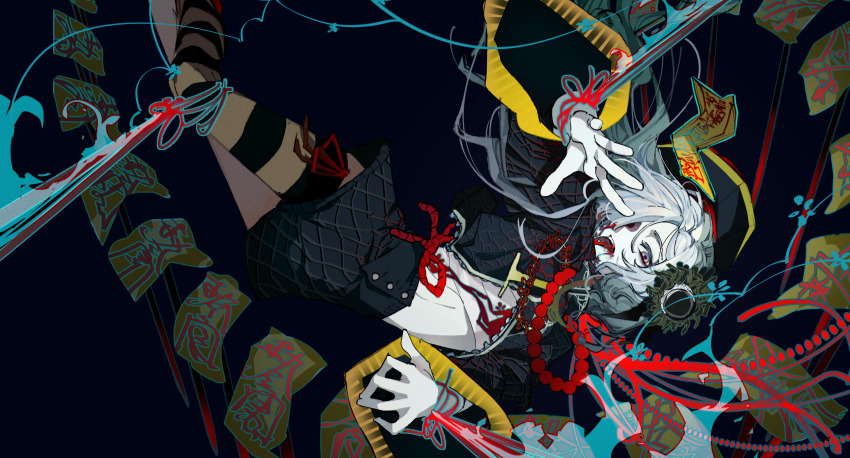 1girl, archivexviixxi, flower, grey_hair, hair_flower, hair_ornament, hair_over_one_eye, halloween_costume