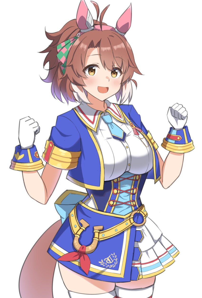 1girl, ahoge, animal_ears, blue_jacket, blue_necktie, blush, bow, breasts