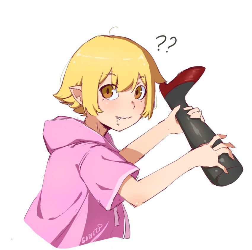 1girl, ?, ??, artist_name, blonde_hair, blood, blood_from_mouth, closed_mouth