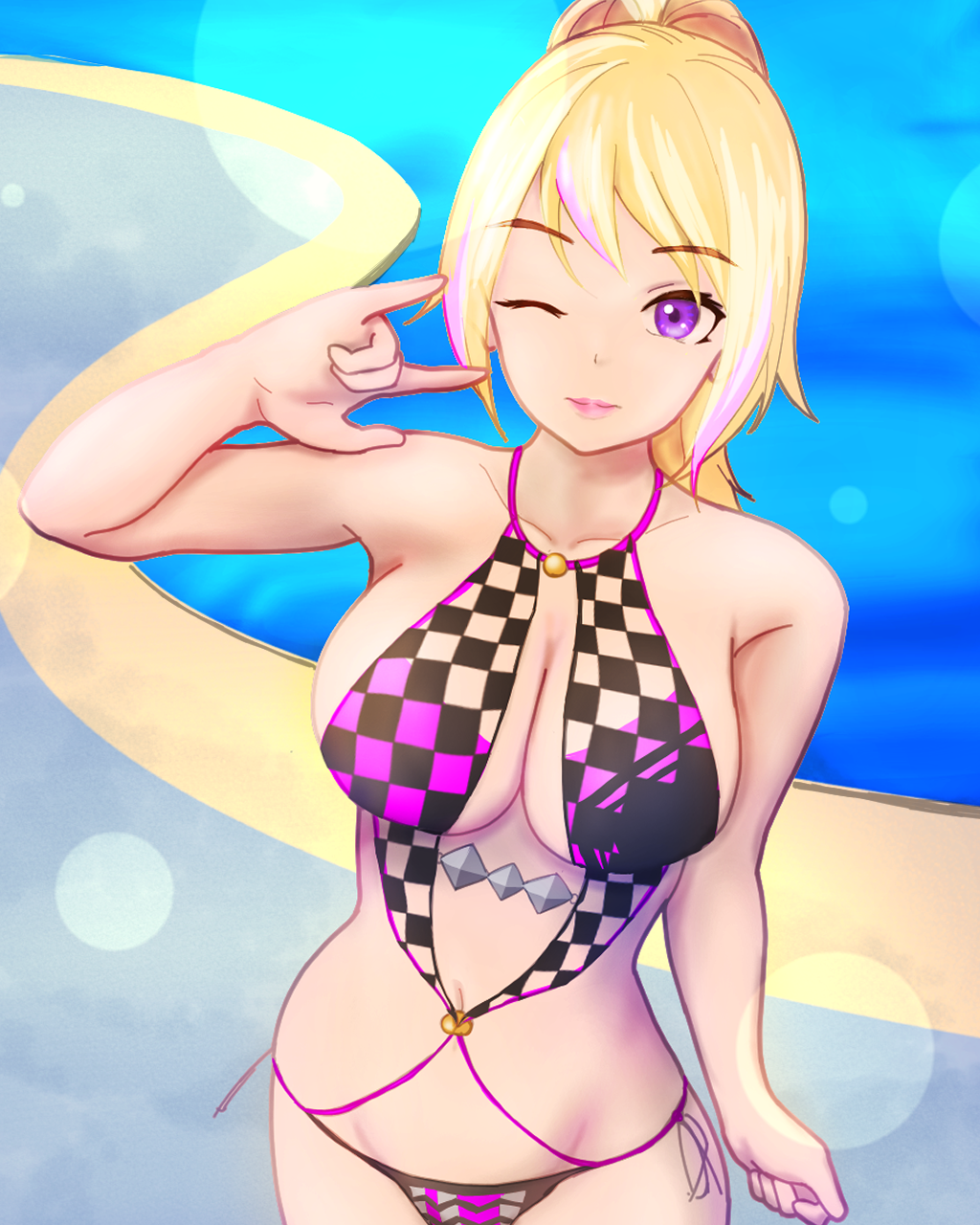 1girl, \n/, blonde_hair, breasts, cleavage, dead_or_alive, dead_or_alive_xtreme, dead_or_alive_xtreme_venus_vacation