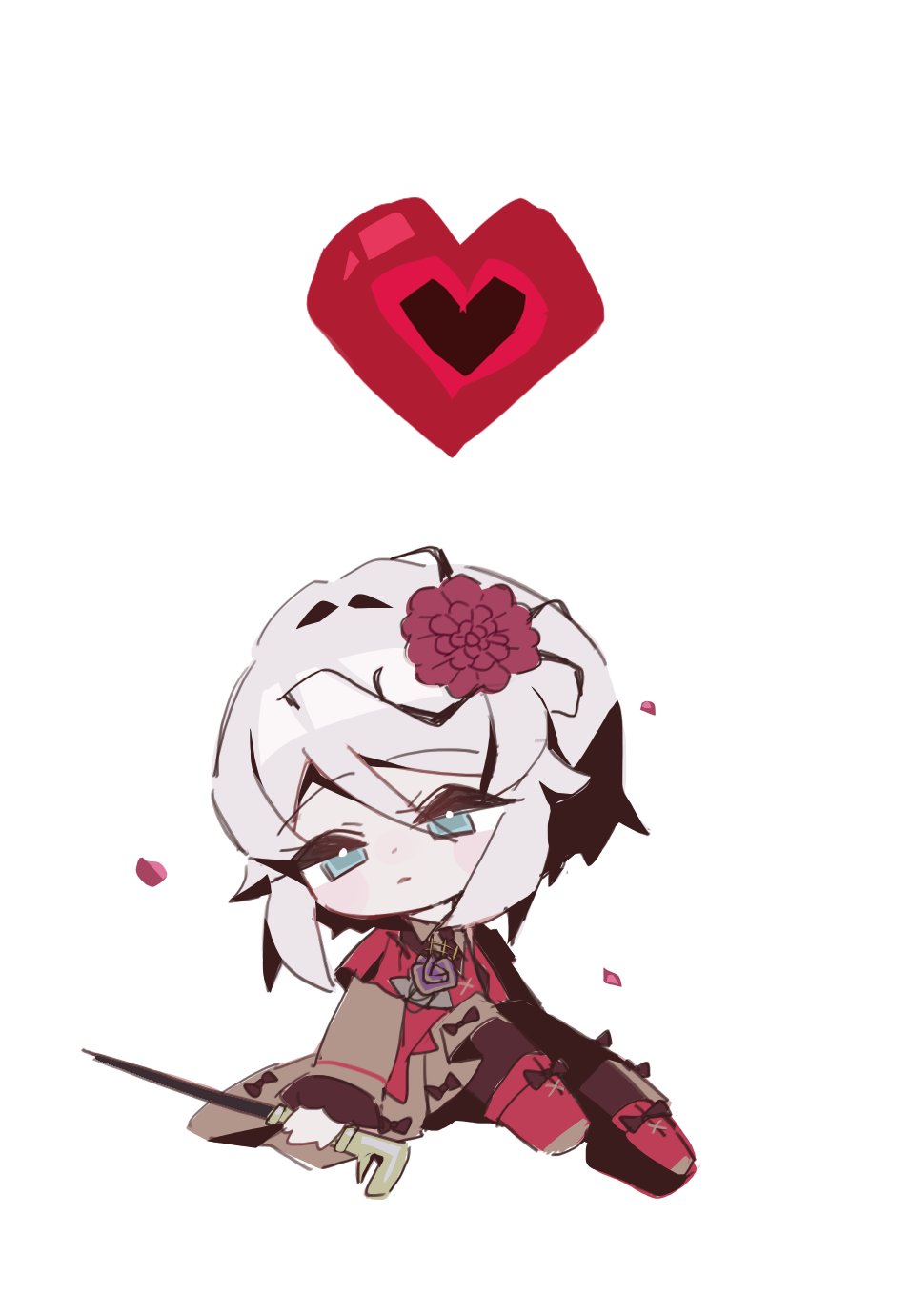 1girl, black_pantyhose, blue_eyes, boots, cane, chibi, closed_mouth, coat