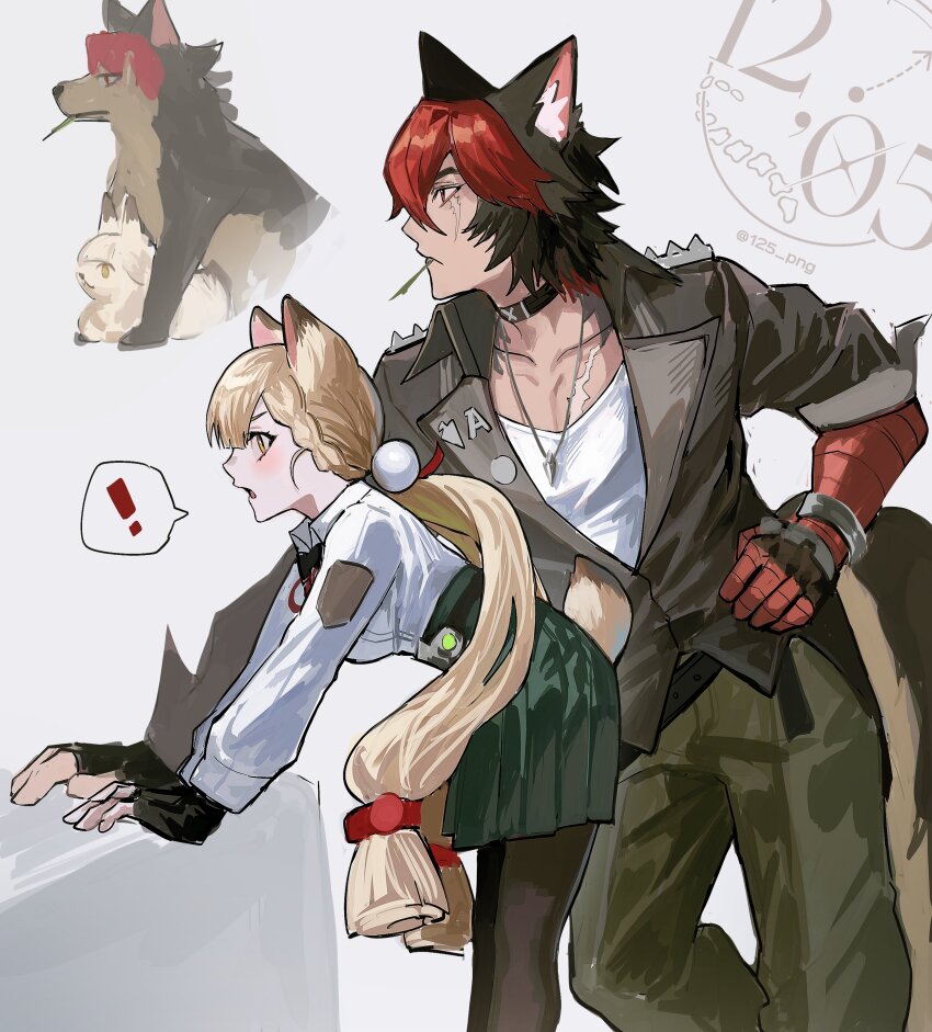 !, 1boy, 1girl, absurdres, alice_thymefield, animal_ear_fluff, animal_ears, animalization