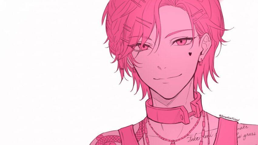 1boy, chain, earrings, facial_tattoo, first_stage_production, hair_ornament, hairclip, highres