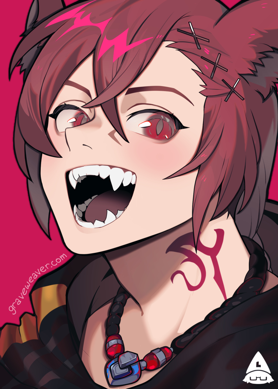 1boy, :d, animal_ears, cat_ears, crossed_bangs, double-parted_bangs, fangs, final_fantasy