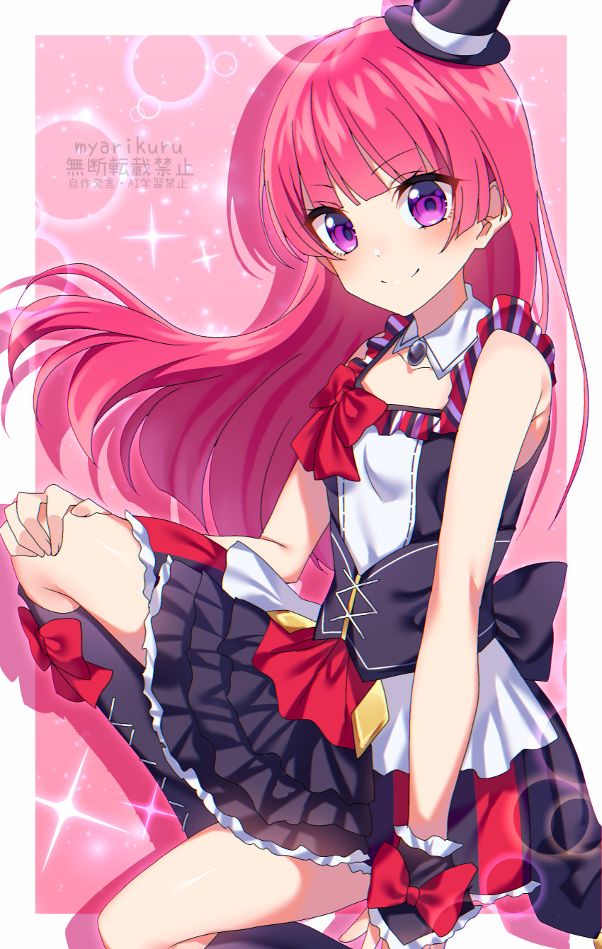 1girl, absurdres, bare_shoulders, blunt_bangs, bow, dress, hat, highres