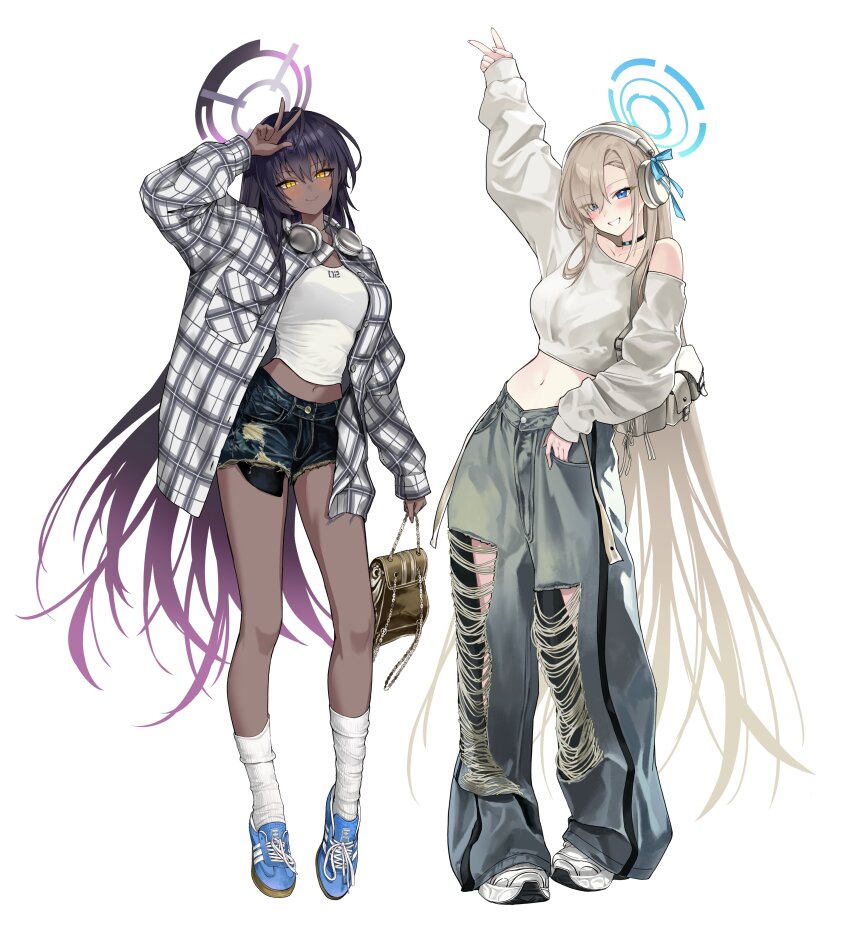 2girls, absurdres, alternate_costume, asuna_(blue_archive), bag, blonde_hair, blue_archive, blue_eyes