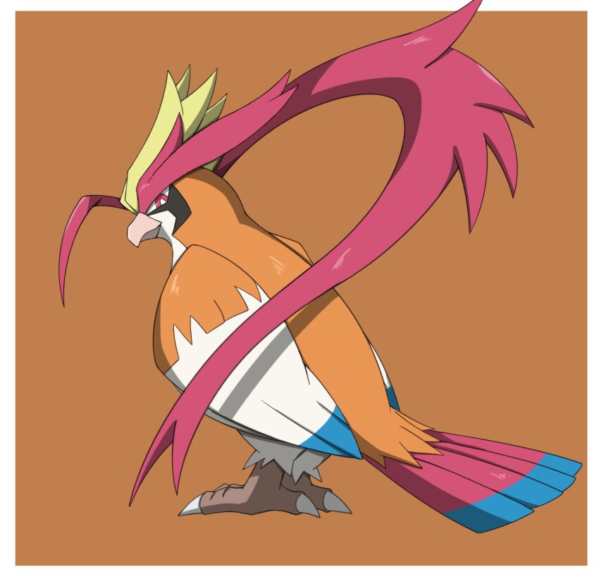 animal_focus, beak, bird, claws, closed_mouth, full_body, gen_1_pokemon, highres, inahon485, looking_at_viewer, mega_pidgeot, mega_pokemon, nintendo, no_humans, pidgeot, pokemon, pokemon_(creature), pokemon_focus, red_eyes, simple_background, solo, talons, wings