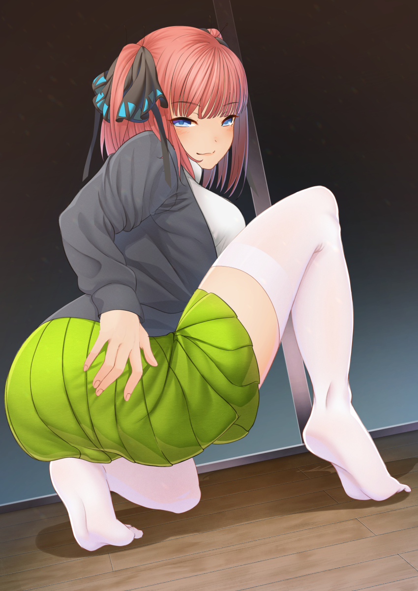 1girl, absurdres, ass, black_cardigan, blue_eyes, blunt_bangs, blush, breasts