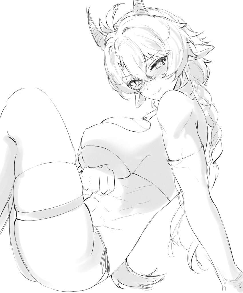 1girl, abs, absurdres, animal_ears, antenna_hair, arm_under_breasts, blush, braid