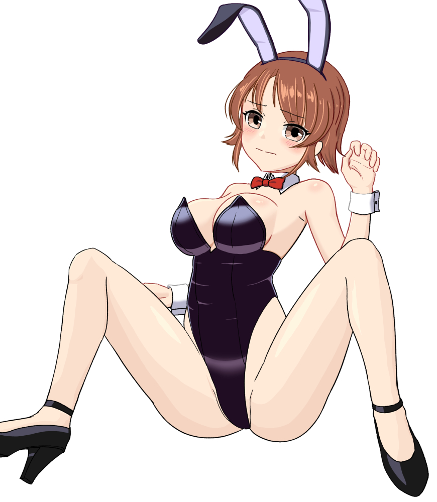 1girl, akakin2012, animal_ear_hairband, animal_ears, bare_legs, black_leotard, black_shoes, bow