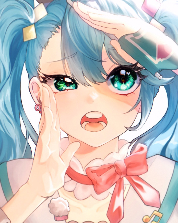 1girl, aqua_hair, bow, collarbone, commentary_request, diamond_hair_ornament, flag, green_eyes