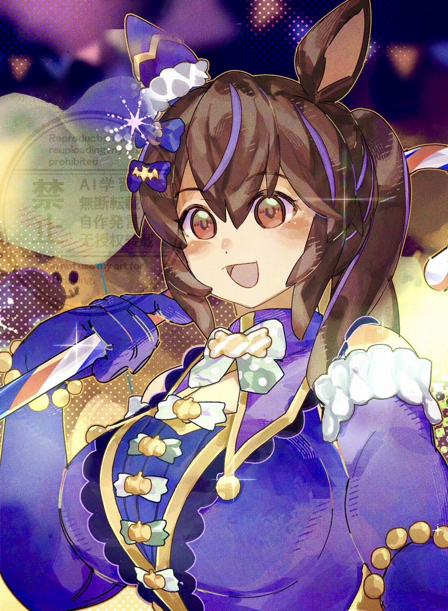 1girl, animal_ears, balloon, blush, bow, breasts, brown_hair, cane