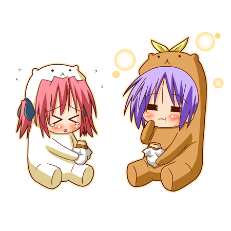 >_<, 00s, 2girls, =_=, animal_costume, bear_costume, bear_tsukasa, bear_yutaka
