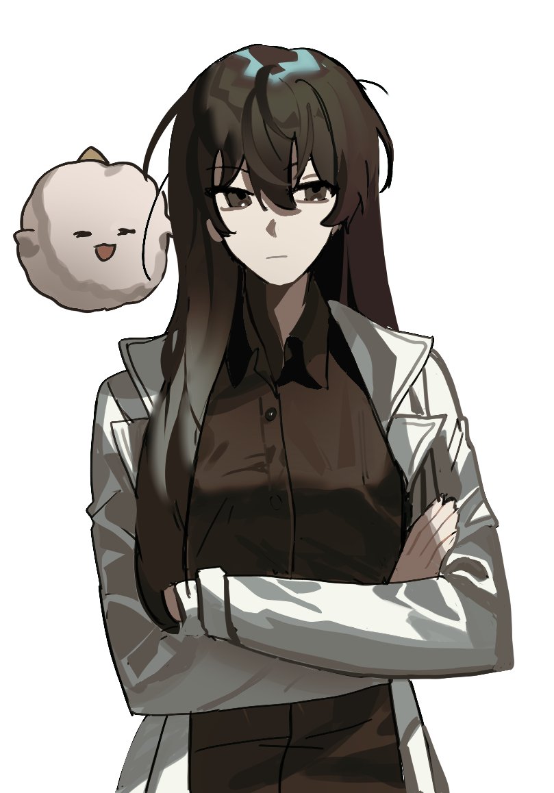 1girl, animal, averting_eyes, biyoo_(omniscient_reader's_viewpoint), black_eyes, black_hair, black_shirt, coat