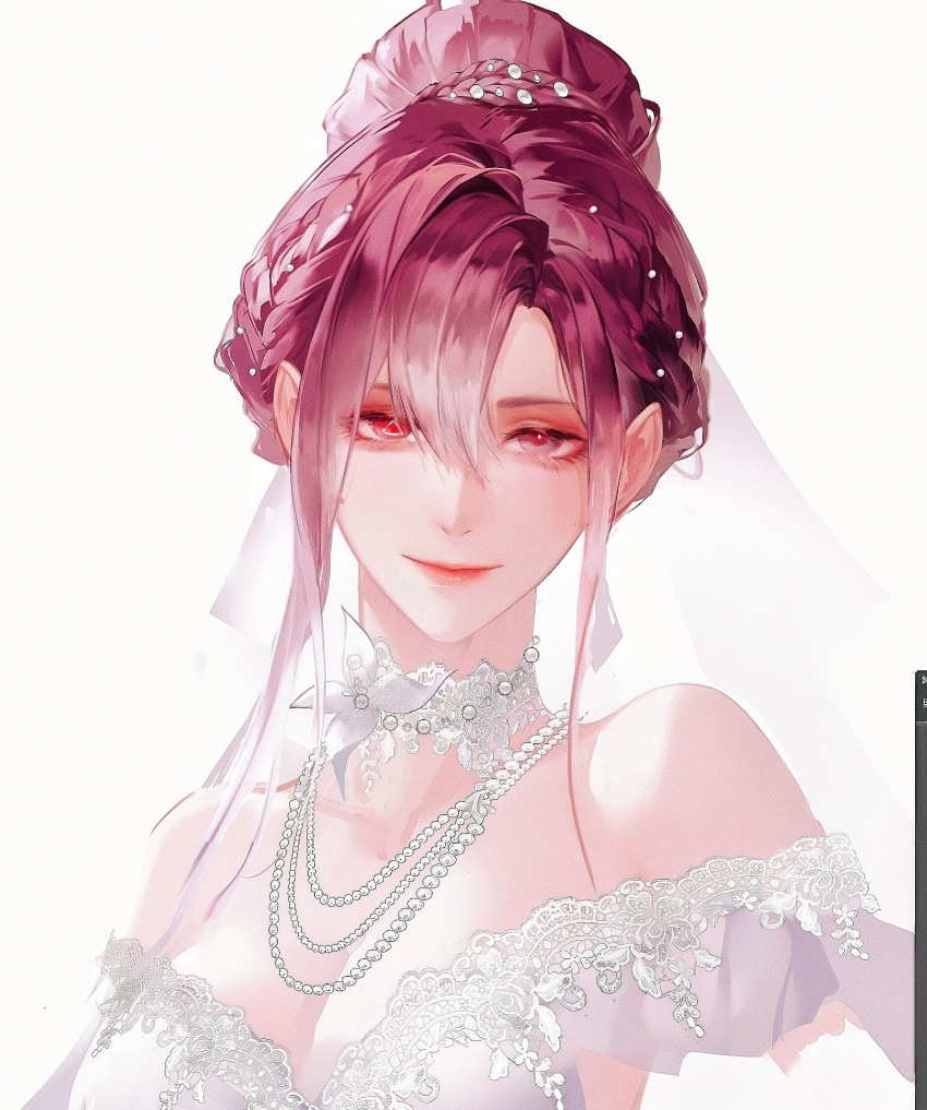 1girl, alternate_costume, art_tools_in_frame, asymmetrical_bangs, bare_shoulders, breasts, chinese_commentary, choker