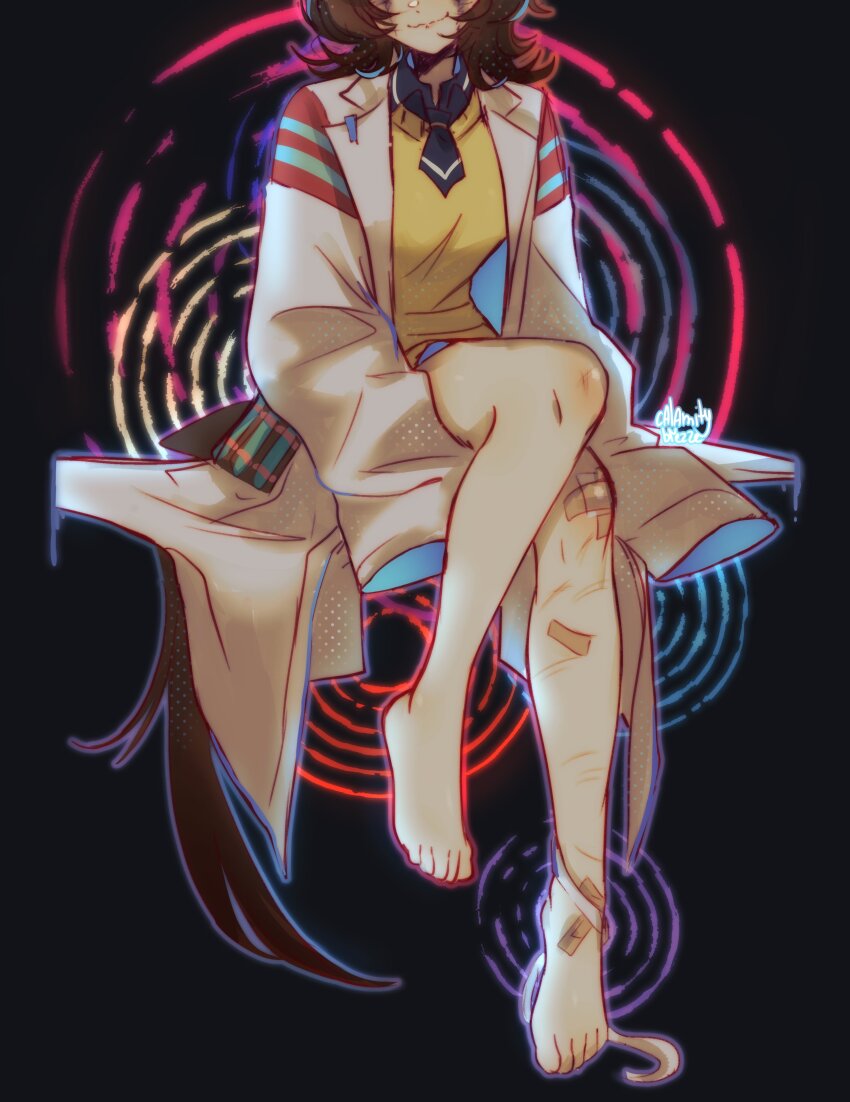 1girl, absurdres, agnes_tachyon_(tach-nology)_(umamusume), agnes_tachyon_(umamusume), bandaged_leg, bandages, bandaid, bandaid_on_leg