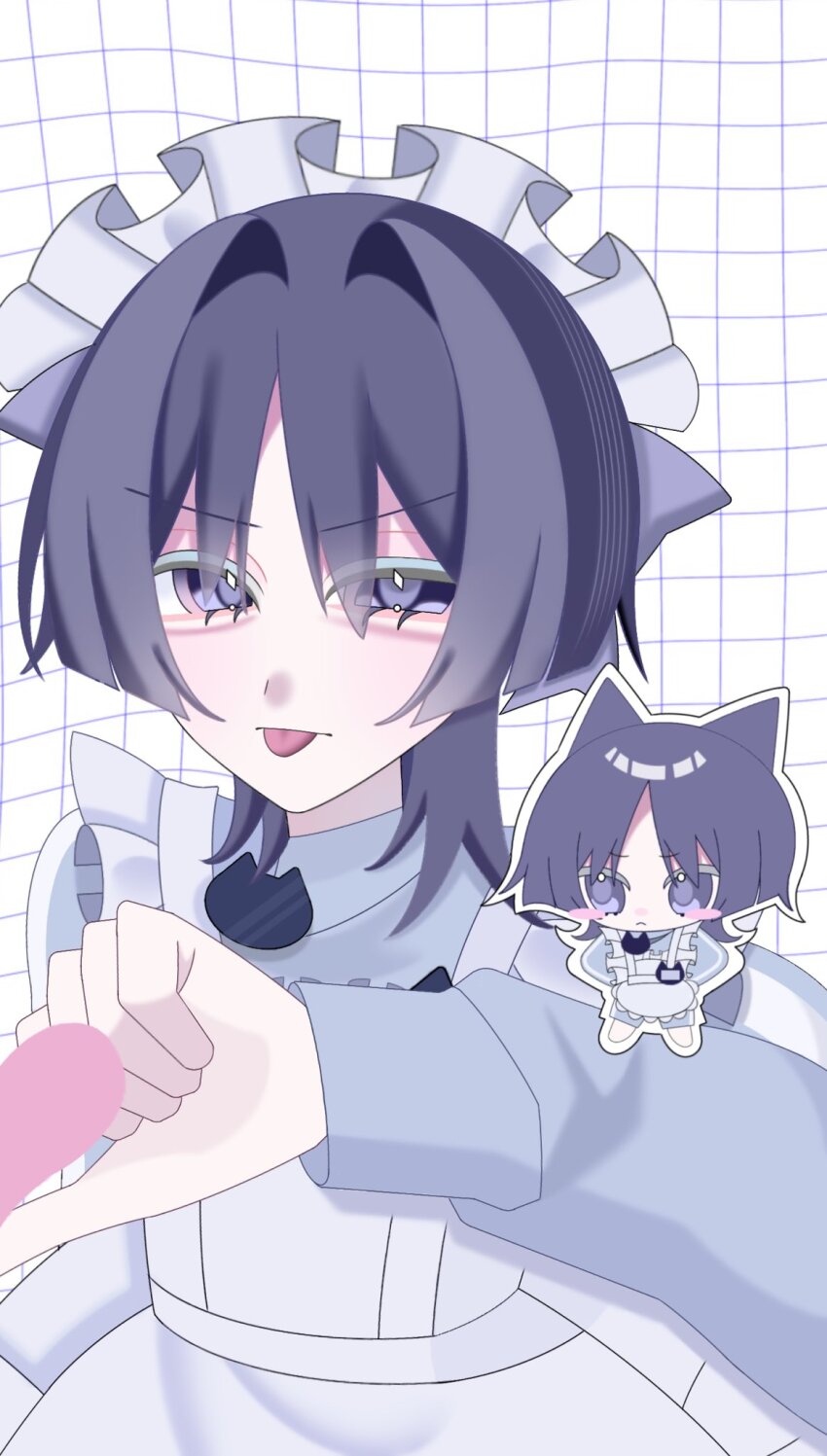 1boy, amanenemimi, cat-shaped_neckwear, chibi, frills, genshin_impact, half-heart_hands, highres